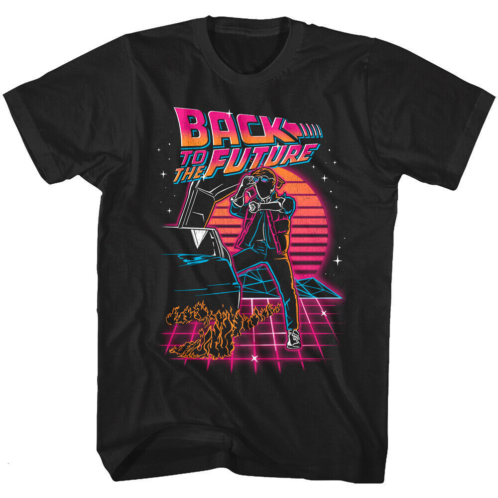 

Back to the Future Neon Sunset Men's t Shirt 80s Synthwave Delorean Mcfly Movie, Dark gray