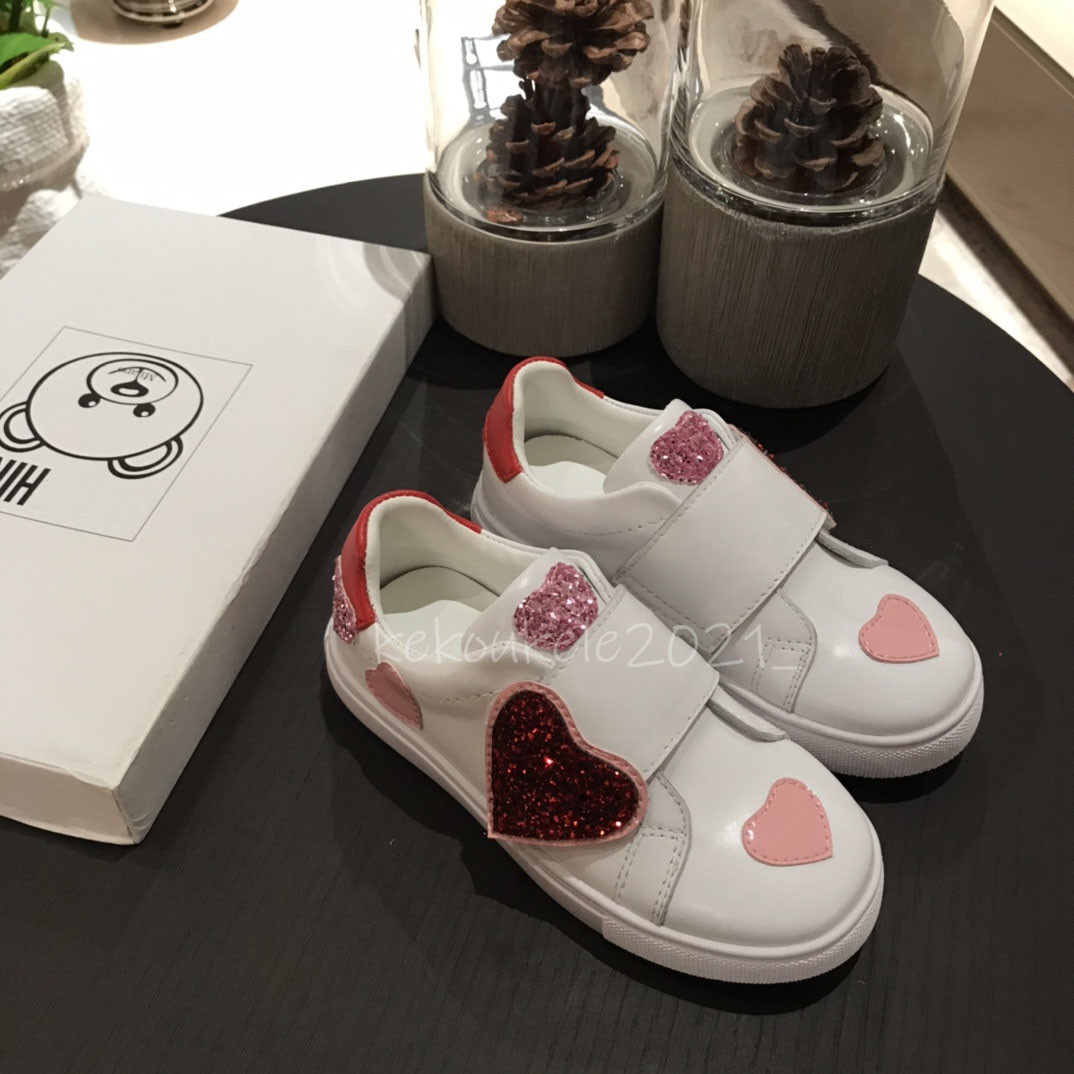 

Kids Sneakers For Girls Genuine Leather White Casual Flat Sport Shoes Embroidery Letter Soft Bottom Child Running Shoe, Pink