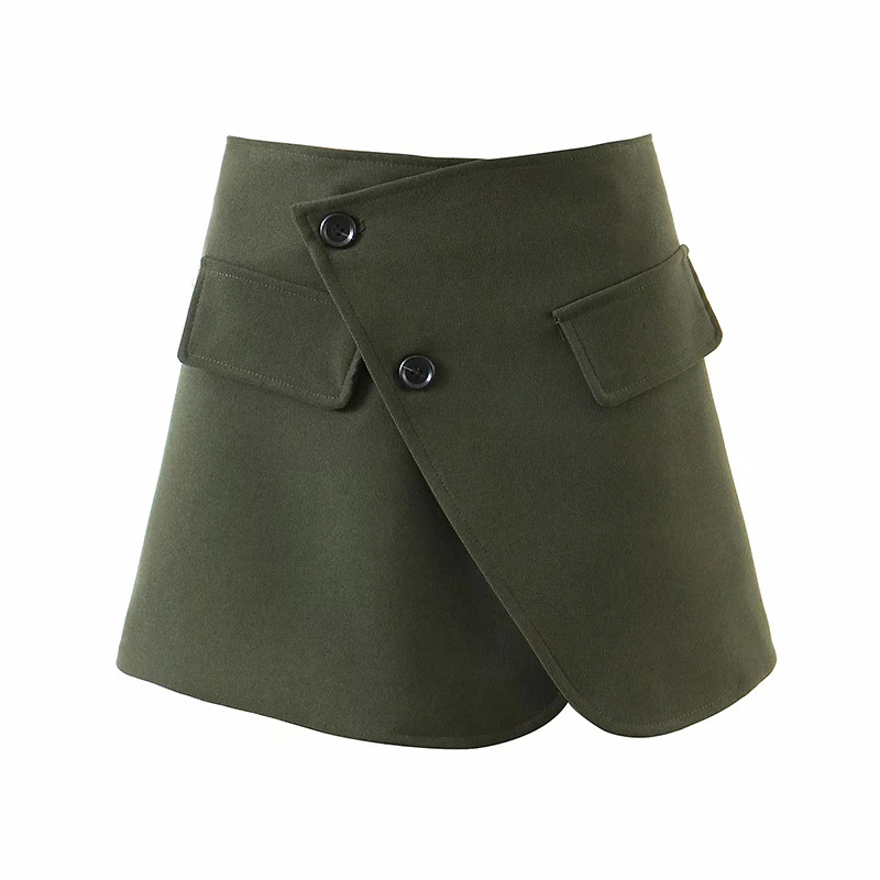 

Summer Women Retro Fashion High Waist Slimming Irregular Oblique Buckle Female Mini Skirt 210520, Dark green