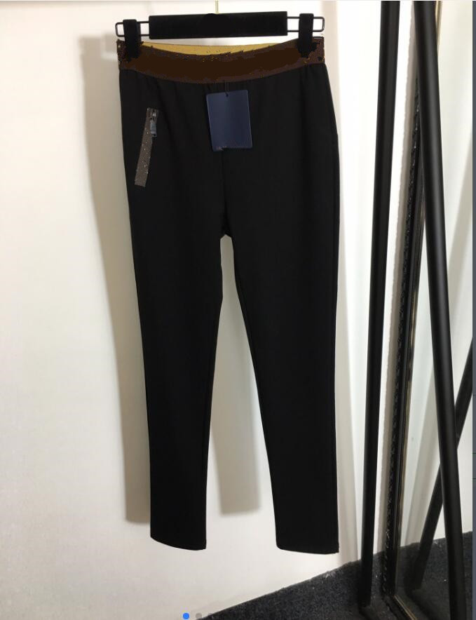 

2021 fashion Women's L brand webbing elastic waist slim slimming leggings pants black SML, Black;white