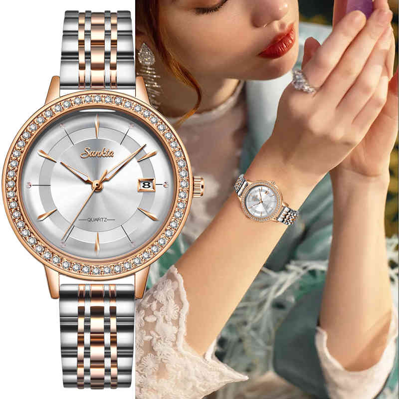 

Fashion Female Business Women Watches Full Steel Luxury Ladies Wrist Watches For Women TOP Quality Brand Design Clocks 210517, White