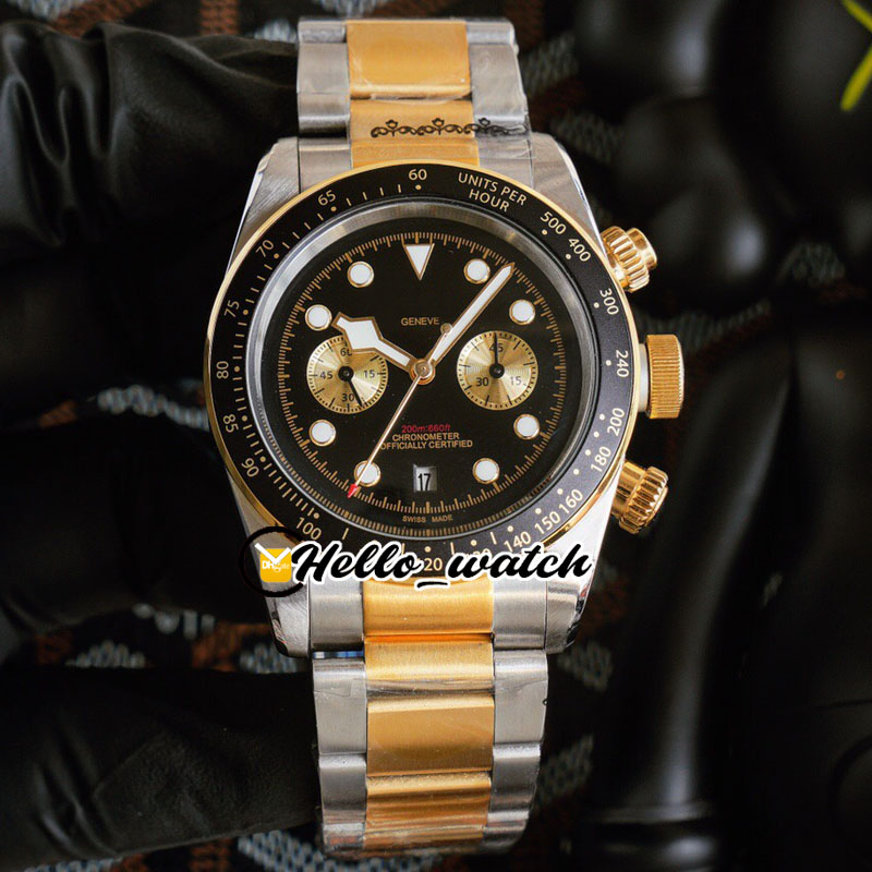 

41mm Heritage M79363N-0001 79363 Watches Miyota Quartz Chronograph Mens Watch Black Dial Stopwatch Two Tone Gold Steel Bracelet Sport Hello_Watch HWTD, Slivery;brown