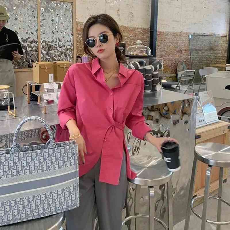 

Spring Street Style Solid Color Women Blouse Tunic Shirt Long Sleeve Button irregular Ladies Shirts Oversize Female Tops 210521, Random color