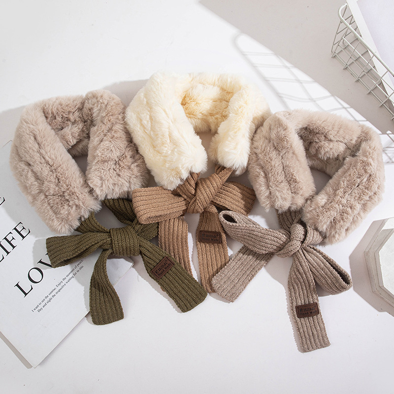 

Womens Autumn and Winter Korean All-Match Warm Japanese Plush Bow Warm Scarf Thickened Scarf Wholesale No. 6
