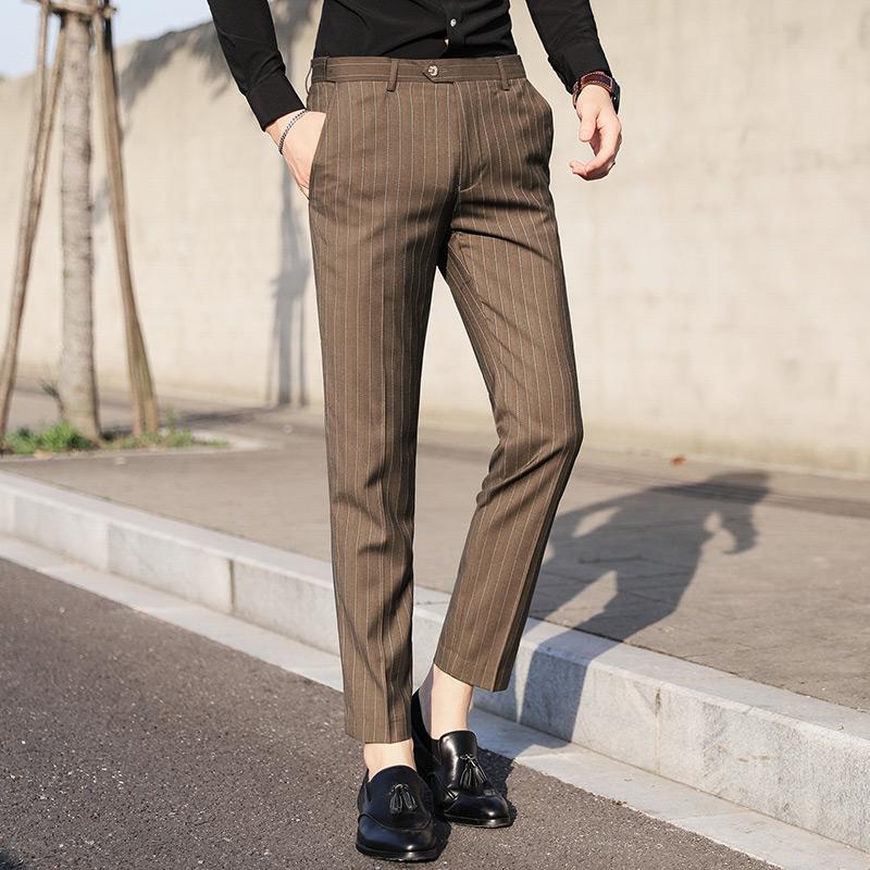 

Men's Pants Classic Plain Striped Casual For Men Springsummer Business Fashion Comfortable Stretch Cotton Straight Leg Jeans, Khaki