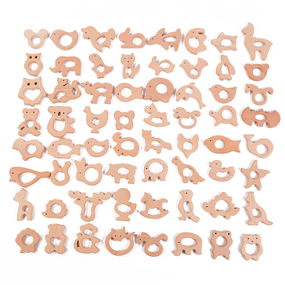 

Free DHL Beech Wooden animal Elephant Shape Teethers Food Grade Baby Wood Ring Teether DIY Nursing Necklace Charms Pendant