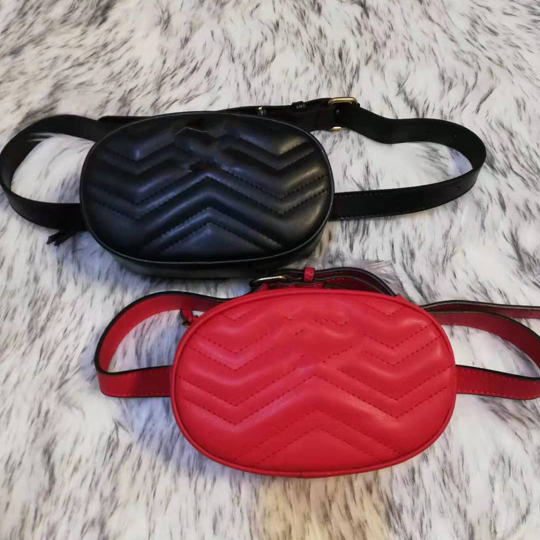 

Lady Leather Waist Bag Marmont Handbag High Quality Fanny Packs with Gift Box, Black