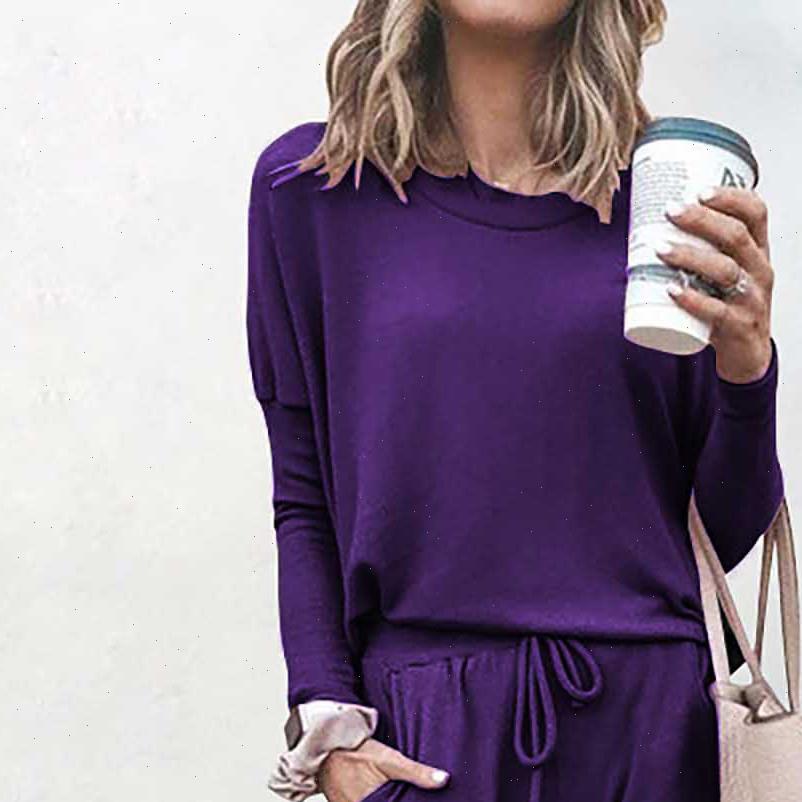 

two piece casual solid women tracksuits color home wear set loose round neck long sleeved sweatshirt trousers sports gym, Gray