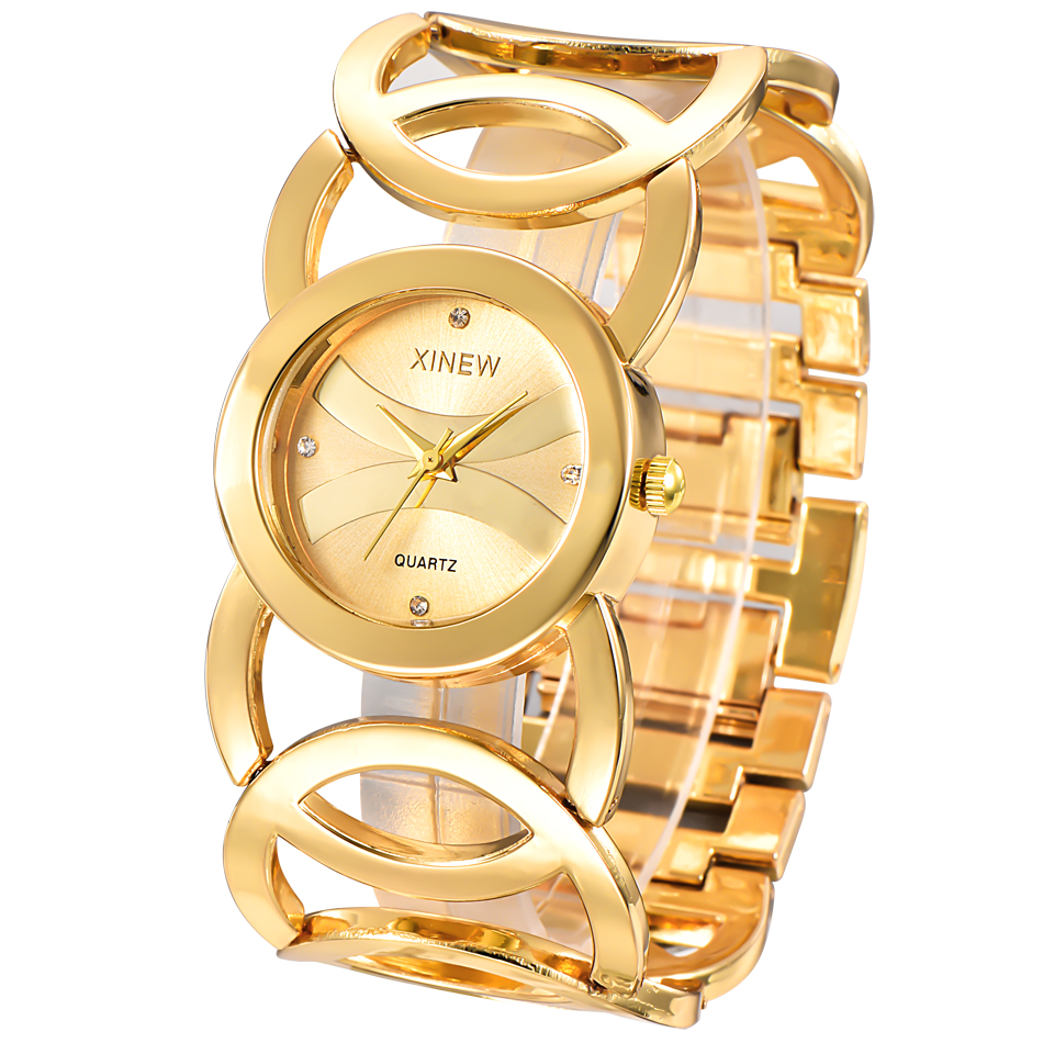 

Brand XINEW Gold Plated Women Watches Circles Bracelet Rhinestone Quartz Watch Stainless Steel Relogios Femininos de Pulso Marcag