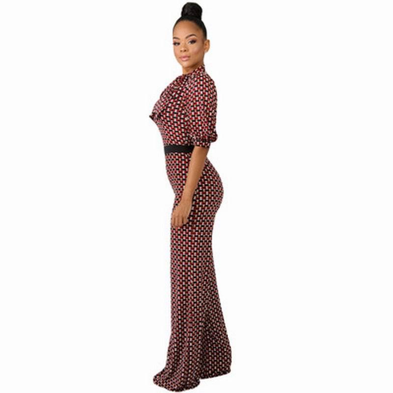 

Women' Jumpsuits & Rompers Fashion Stretchy Fabric V-neckline Puff Short Sleeves V Collar Five-piece Sleeve Texture Elegant Jumpsuit, As picture