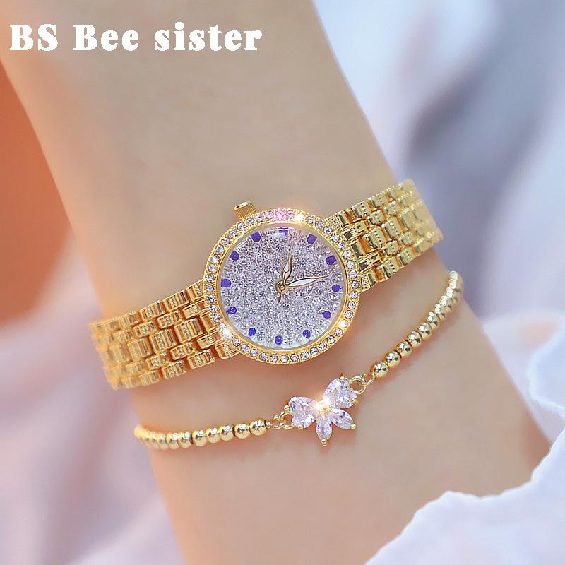 

Wristwatches Women Watches 2021 Diamond Quartz Watch Small Gold Ladies Wrist Female Rhinestone Wristwatch Bayan Kol Saati Montre Femme, Rose gold(only watc)