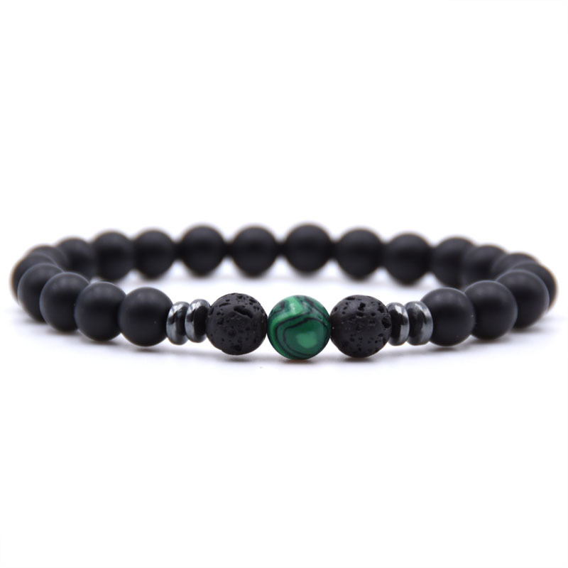 

Classic Design 8MM Natural Beads Strands Bracelet Handmade Black Lava Stone White Agate Bracelets Wholesale