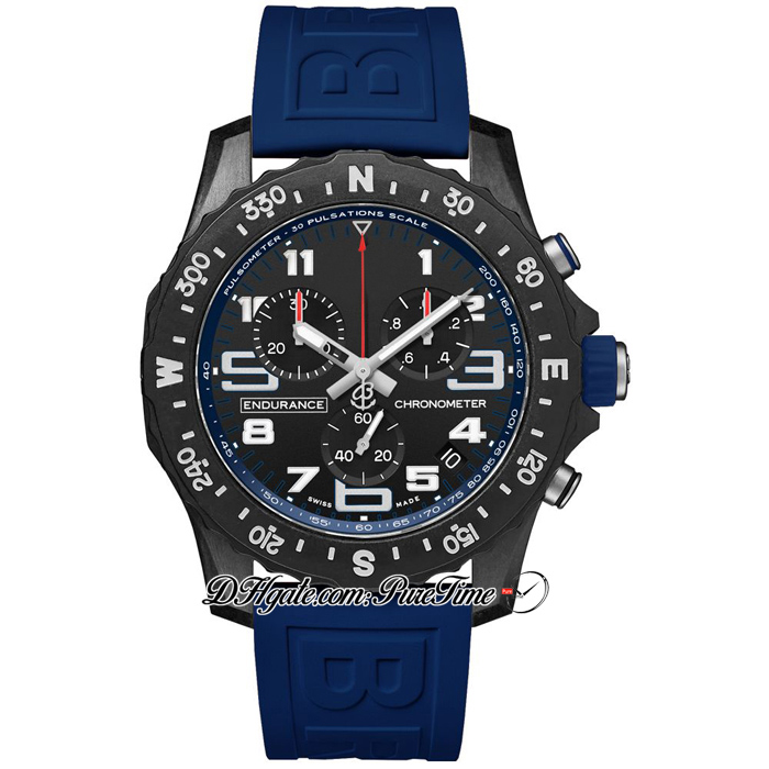 

Endurance Pro 44 Miyota Quartz Chronograph Men's Watch X82310D51B1S1 PVD Steel All Black Big Number Markers Blue Rubber Strap Watches Stopwatch Puretime F01ae5, Customized waterproof service