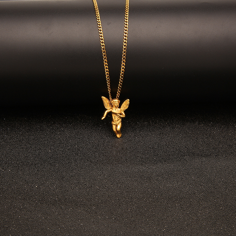 

NEW HOT Hip Hop Jewelry Angel Pendant Necklace Stainless Gold Plated With 60cm Chain For Men Nice Lover Gift Rapper Accessories Jewelry, Silver