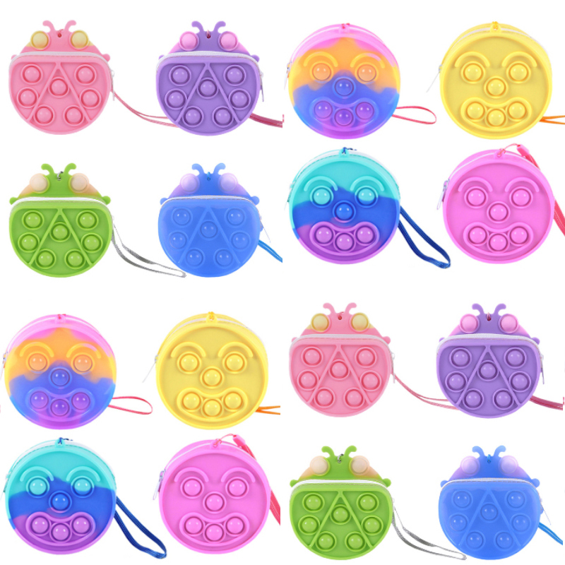 

Coin Purse Fidget Toys Ladybug Smiley Keychian Pendant Simple Dimple Kids Pencil Case Press Bubble Sensory Autism Stress Reliever Game Decompression Toy Girl Gifts