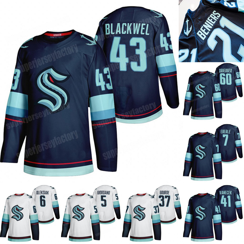 

Seattle Kraken Colin Blackwell 2021 Jersey Yanni Gourde Mark Giordano Matthew Beniers Tanev Chris Driedger Eberle Jared McCann Nathan Bastian Jamie Oleksiak, White women s-xxl