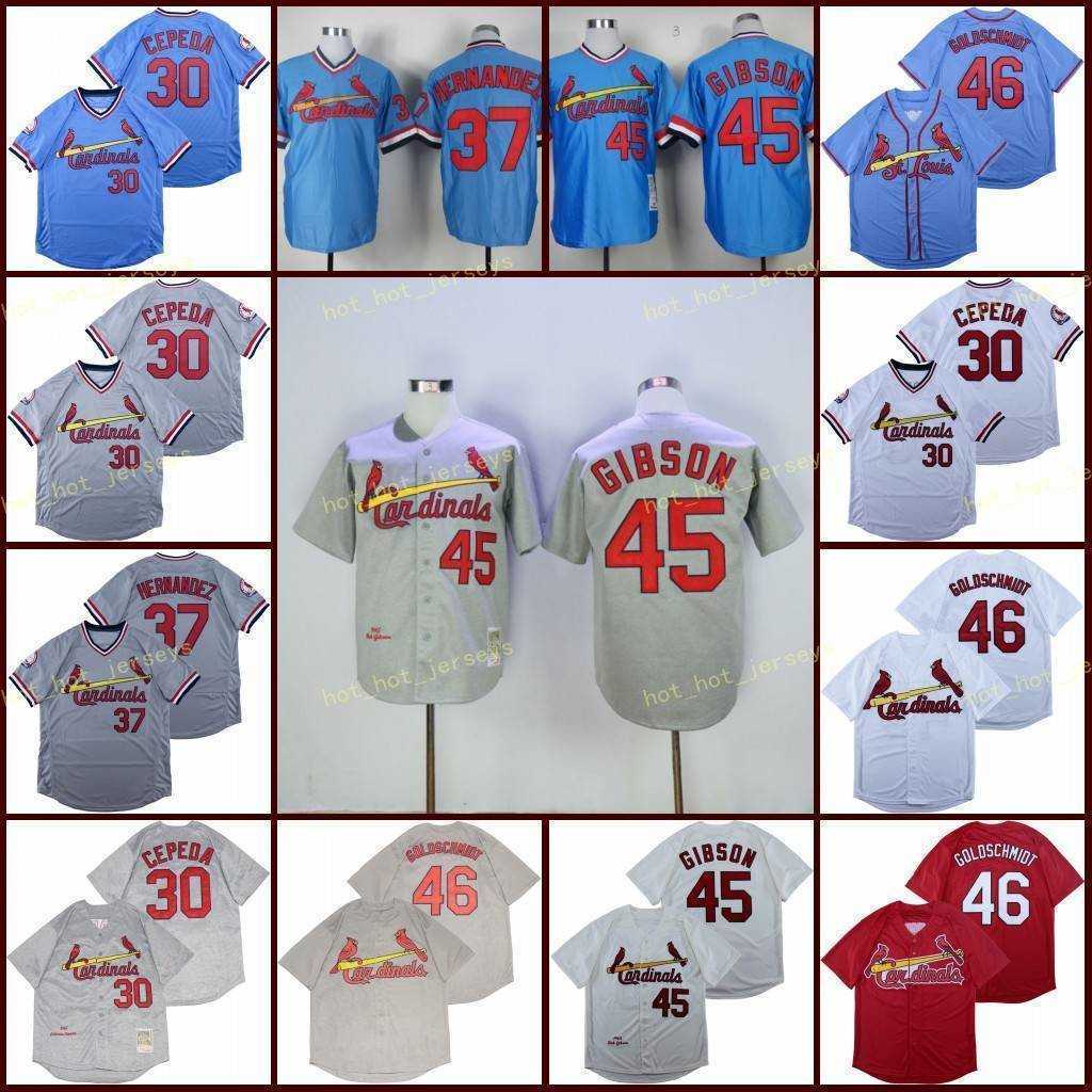 

Retired 45 Bob Gibson Baseball Jersey 30 Orlando Cepeda 37 Keith Hernandez 46 Paul Goldschmidt Vintage Retro Cooperstown Mesh Stitched, Men