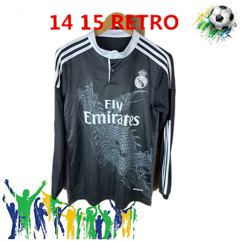 

1415 REAL MADRID retro jerseys HAZARD SERGIO RAMOS BENZEMA VINICIUS camiseta football shirt uniforms long sleeve jersey, Black;yellow