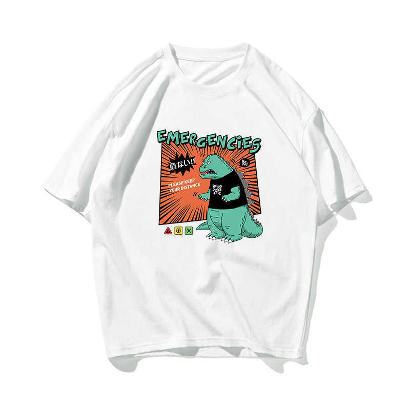 

Dinosaur Emergency Hip Hop Oversize T Shirt Men Streetwear Graffiti Harajuku Tshirt Half Sleeve Cotton Loose HipHop T-Shirt 210603, White