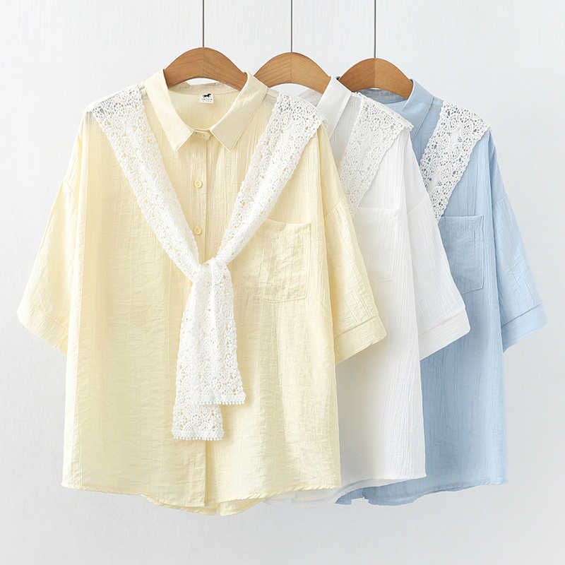 

Vintage Blouse Women Summer short Sleeve Shirt Women Korean Style Loose Casual White Tops Solid Elegant Blusas All Match 210604