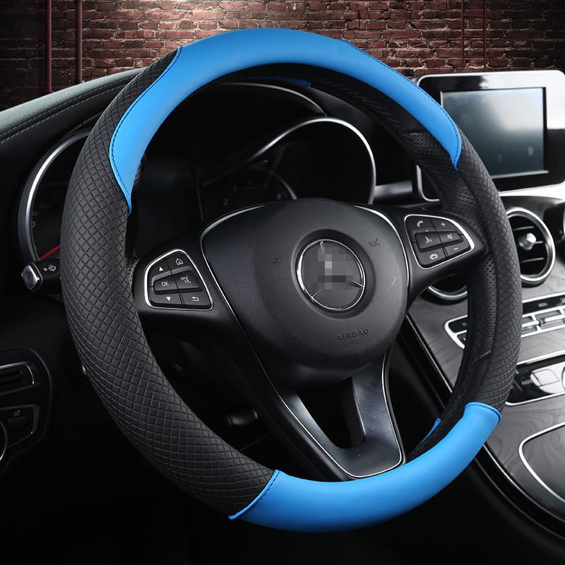 

Steering Wheel Covers Universal Size 37-38 Cm Leather Car Coverwavy Line Splice X-pattern Microfiber Cover