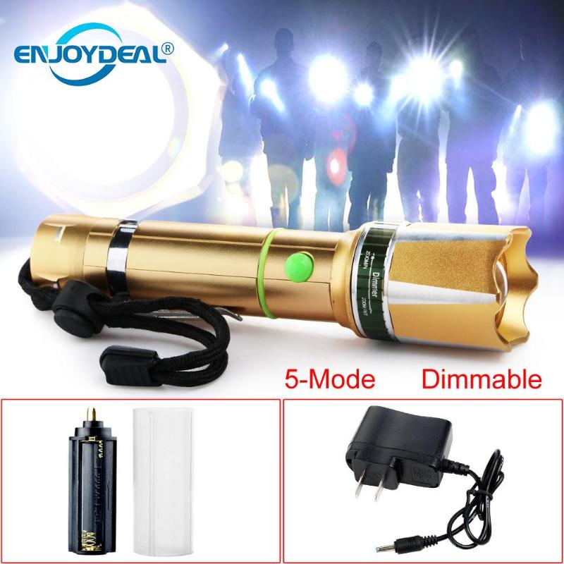 

Zoomable Focus T6 LED Torch Gold 3000 Lm AC Charger Portable Outdoor Camping Fishing Lanterna Flashlights Torches