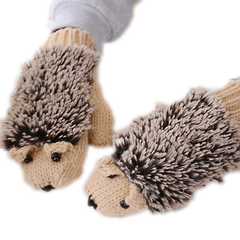 

Five Fingers Gloves Lovely Cartoon Hedgehog Knitting Wool Mittens Winter Warm For Adult Children Creative Soft