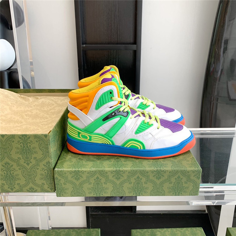 

Luxury designer Casual Gu Basket Hi Top Shoes Orange Green Leather Effect Shoe Outdoor Sneakers With Box