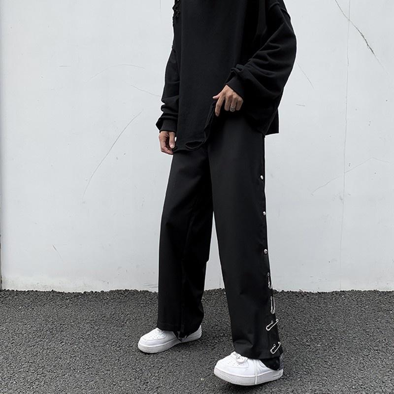 

Men's Pants Style Korean Mens Loose Casual Straight Classic High Street Fashion Hip Hop Spliced Concise Vintage Male 2022, Black
