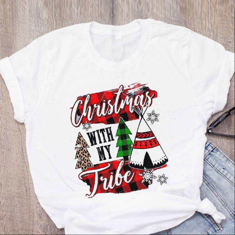 

Women Graphic Womens T Shirts Plaid Winter Fashion 90s Holiday Merry Christmas Printed Tops Lady Tees Clothing Female Shirt, White