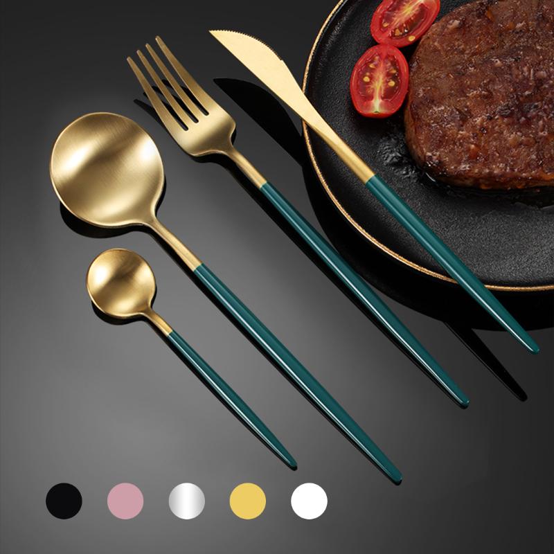 

Dinnerware Sets High Quality 24Pcs Gold/Silver Cutlery Set Kitchen Tableware Stainless Steel Flatware Knife Fork Spoon Dinner