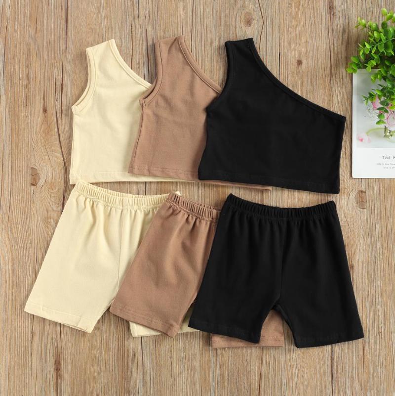 

Clothing Sets 2021 S Kids Baby Girls Clothes Outfit Set Fashion One Shoulder Solid Color Vest Tops Shorts Children's, White