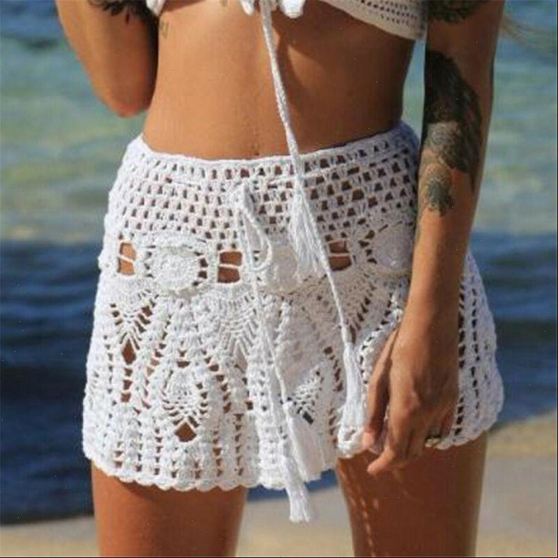 

women skirt summer beach crochet cover up swimwear bathing suit wrap mini knit skirts, Black