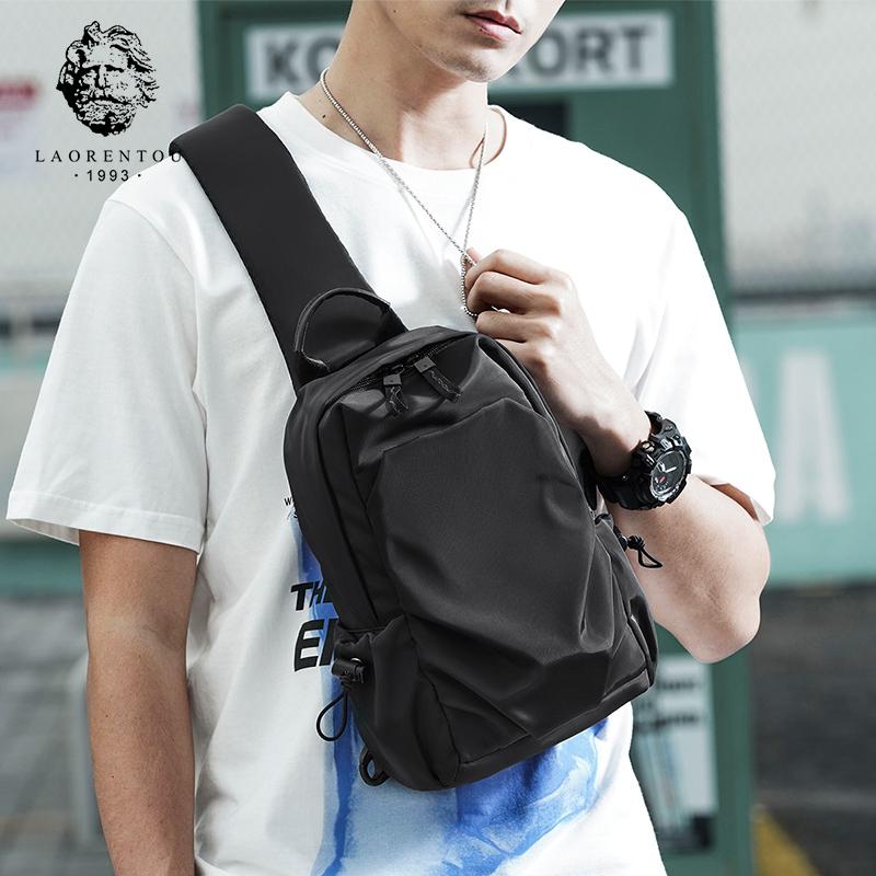 

Waist Bags LAORENTOU Men's Short Trip Travel Messenger Bag Boys Hip Hop Streetwear Cool Chest Male Casual Shoulder Crossbody