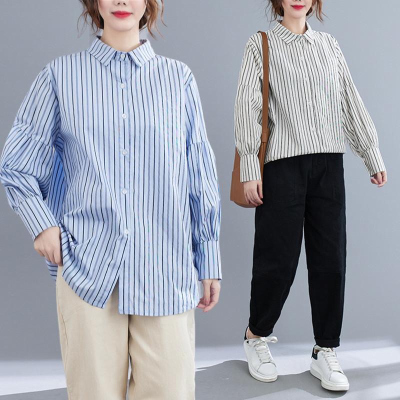 

Women's Blouses & Shirts BIG SIZE Spring Autumn Women Fashion Elegant Striped Tops Ladies Female Plus Large Long Sleeve Cotton Casual Blouse, Black