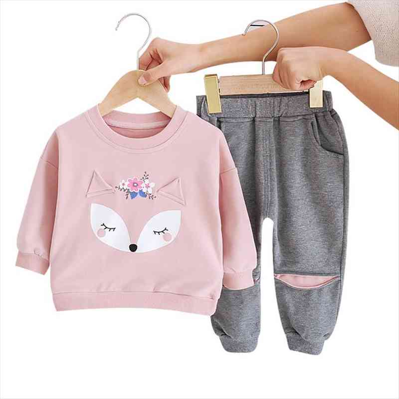 

Spring And Autumn Girls Cartoon Print Long Sleeve Sports Suit Girl Baby Cotton Casual Wear Vestidos De Fiesta, White