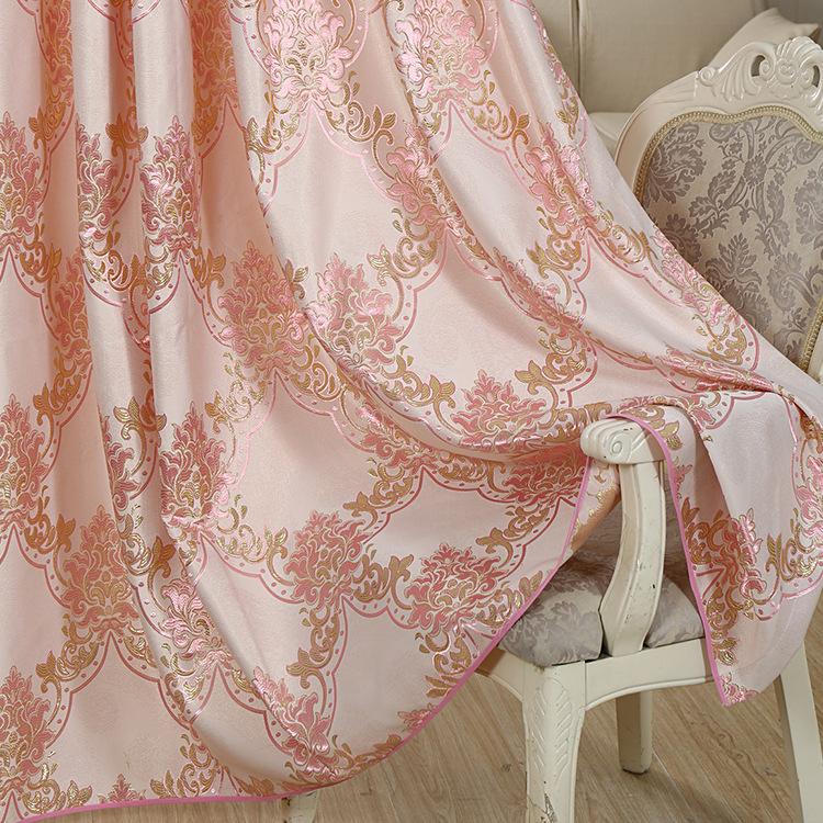 

Curtain & Drapes European Style For Living Dining Room Bedroom Pink Golden Jacquard Curtains Yarn-dyed Fabric Blackout