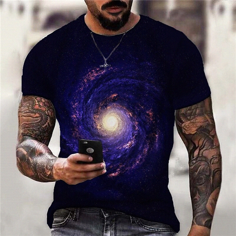 Men's T shirt 3D Print Galaxy Graphic Crew Neck Daily Sports Print Short Sleeve Tops Casual Classic Designer Big and Tall Blue j0ii#