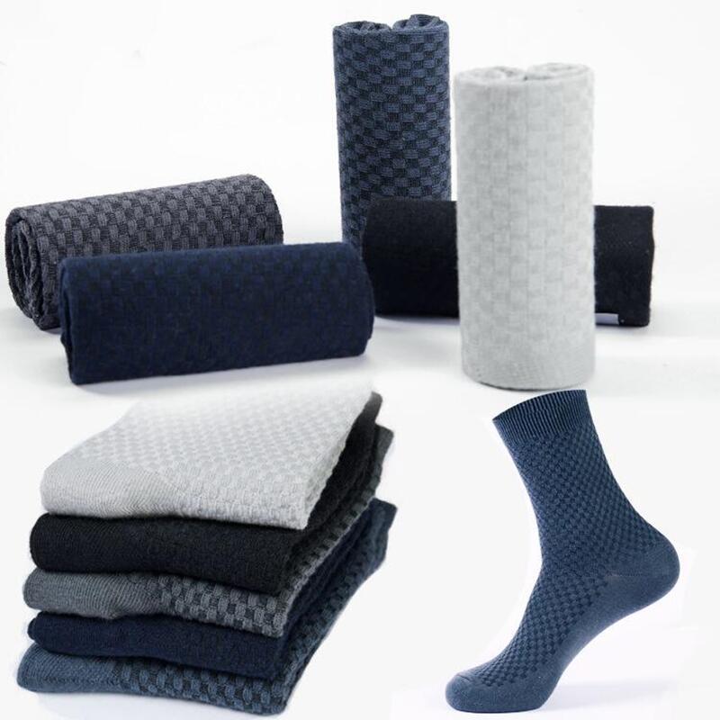 

Men's Socks 5pairs Autumn And Winter Style Bamboo Fiber Cotton In Tube Double Needle Business, Black