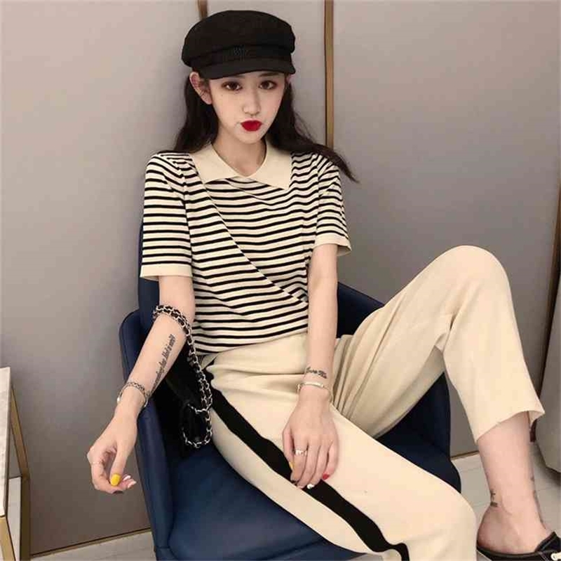 

Women's suit summer royal sister short-sleeved casual wide-leg pants two-piece 210520, Black