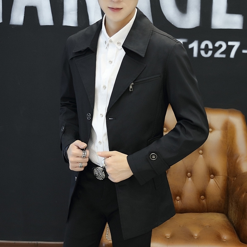 

Men's autumn new coat Korean slim young men's medium and long lapel jacket large to 9xl, Black
