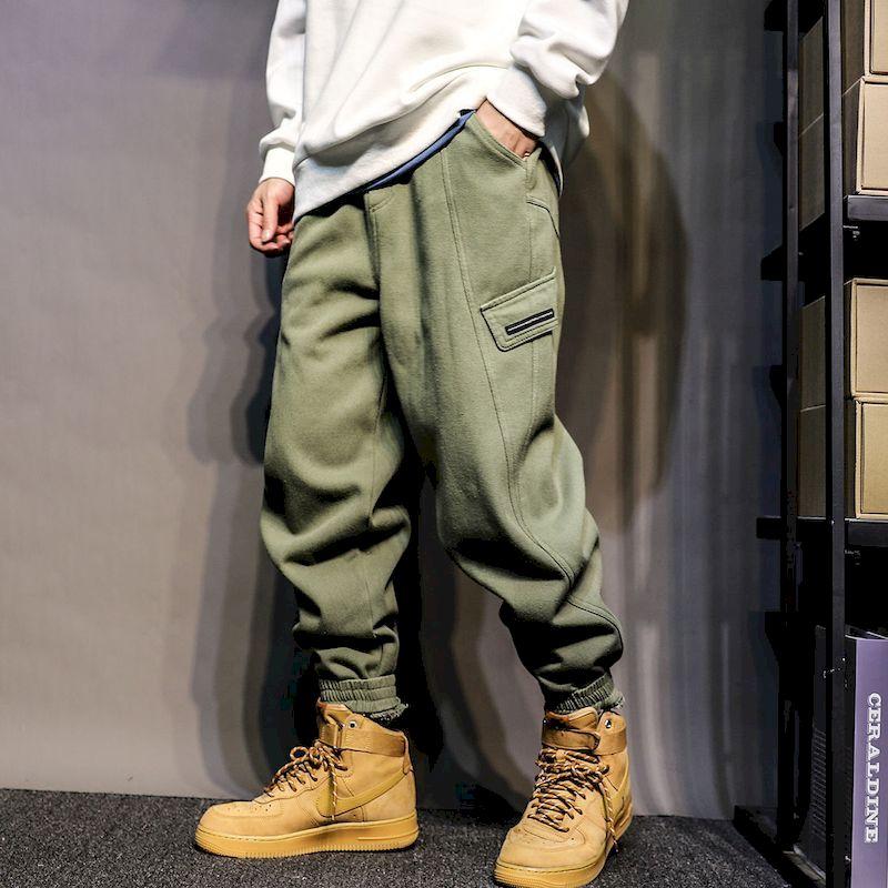 

Men's Pants Overalls Sweatpants Men Autumn Winter Loose Casual Harem Trousers Plus Velvet High Waist Hip Hop Male Bottoms, Black