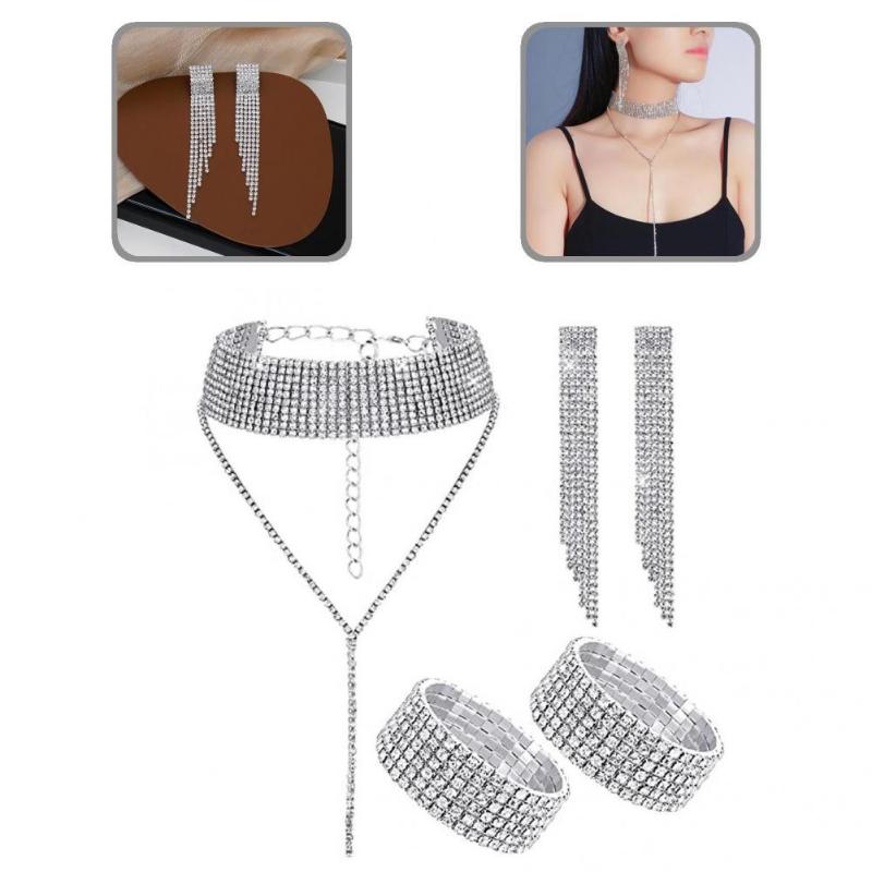 

Earrings & Necklace Wedding Jewelry Set Exquisite Bridal Bracelets Women 1, Silver