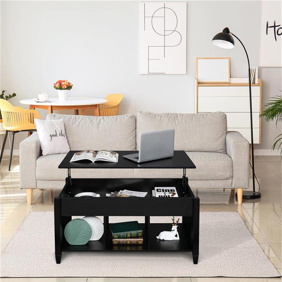 

US stock Lift Top Coffee Table Modern Furniture living room Hidden Compartment And Lift Tabletop Black a36 a11230W