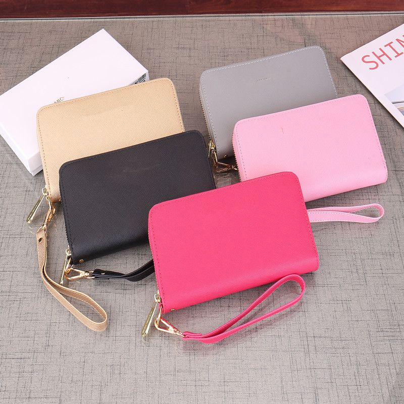 

leather long ladies wallet classic luxury designer zipper clutch, Red;black