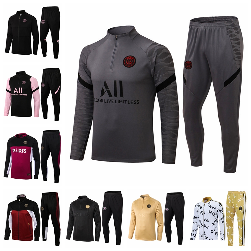 

21/22 paris Polo tracksuits 2021 2022 Jacket training suit MBAPPE long sleeve training set Football soccer Jerseys kit uniform chandal Maill, Gray
