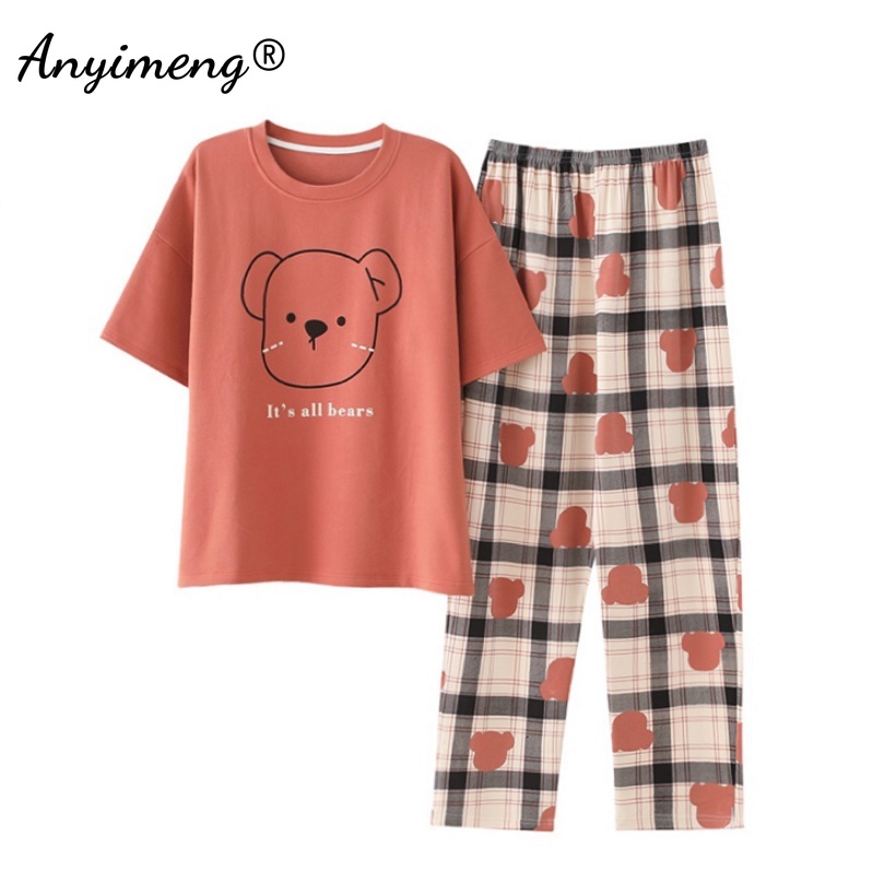 

3XL 4XL 5XL Cotton Sleepwear Summer Spring Home Wear Cartoon Printing Plus Size Big Pajamas Fashion Cotton Sleepwear for Women, As shown