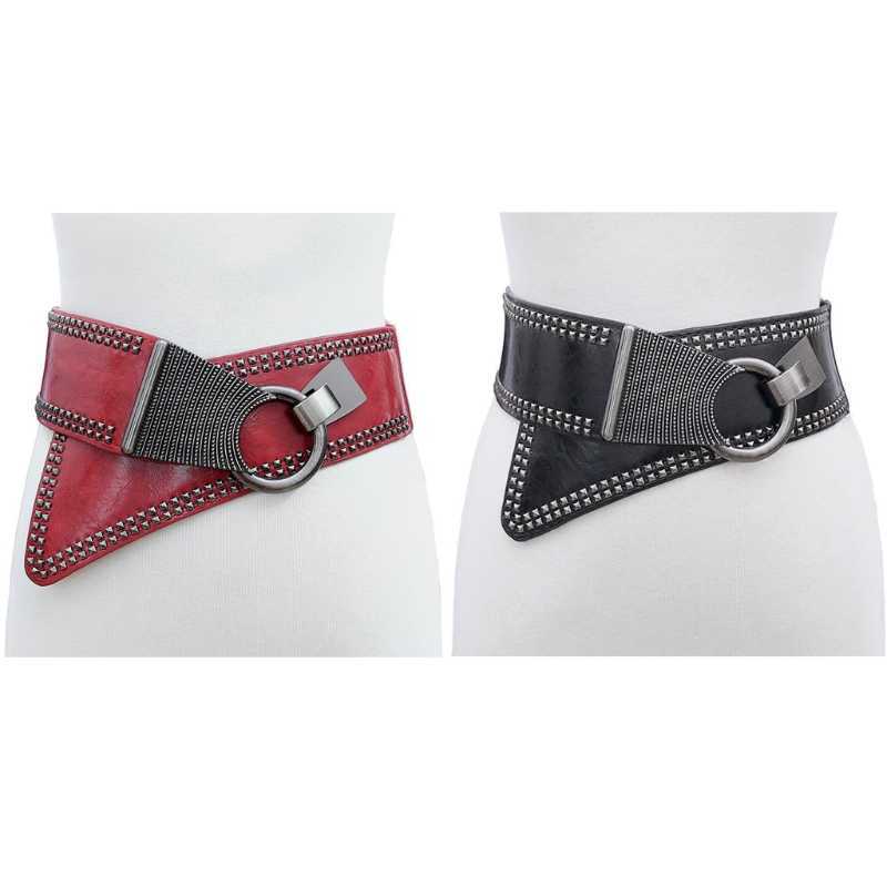 

40GC Women's Waist Belts Plus Size 25"-70"Dresses leather Elastic Stretch Cinch Belt with Fashion Metal Interlock Belt Buckle P0817, Black