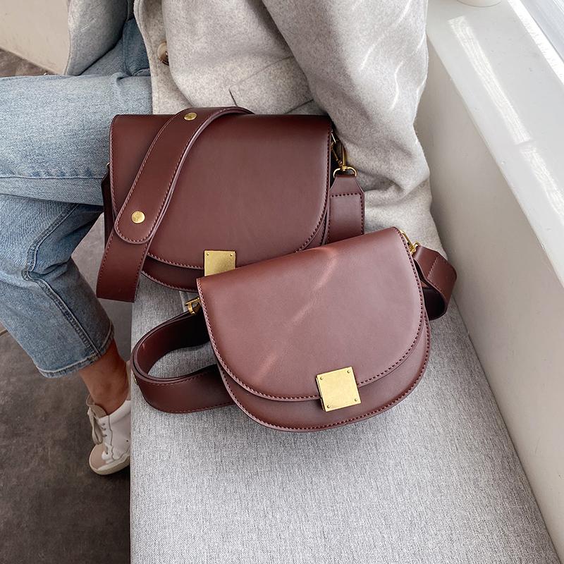 

Evening Bags Vintage Fashion Pure Color 2021 High Quality Leather Women's Designer Handbag Lock Shoulder Messenger Purses