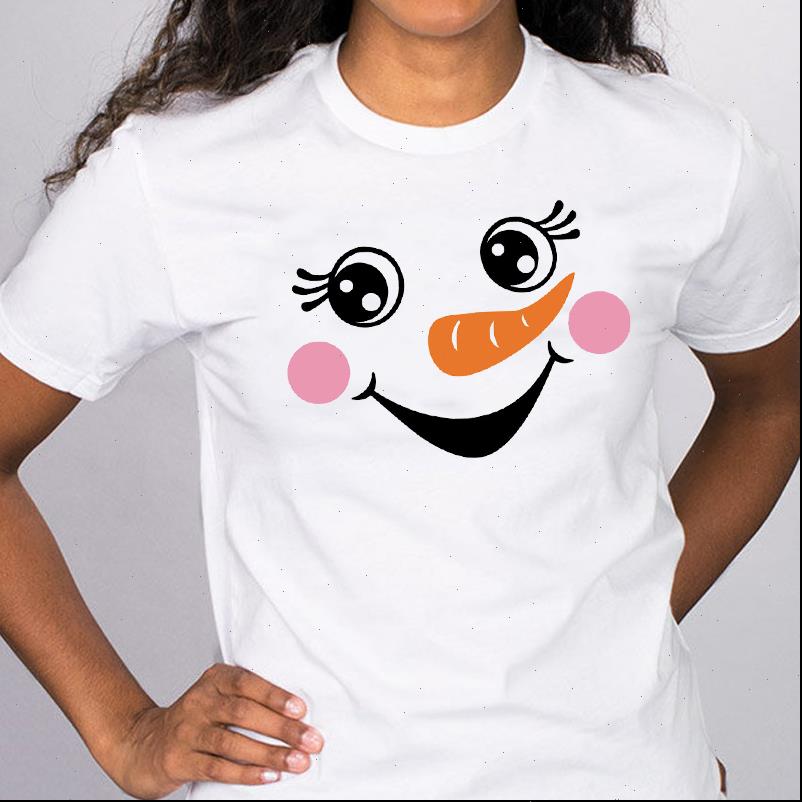 

Women Tops Graphic Cartoon Snowman Happy Face 90s Holiday Merry Christmas Tees Clothes Print Lady Female T Shirt, White